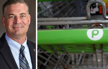 Publix CEO Kevin Murphy and shopping carts at a Publix supermarket.