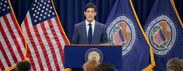 Federal Reserve Chair Kevin Warsh speaks to reporters during his first news conference.