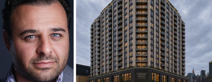 BridgeCity Capital's Louis Lebovits and a rendering of 44-68 Vernon Boulevard, Queens.