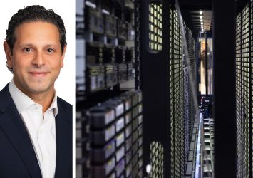 Blue Owl co-president Marc Zahr and a tape library for archiving inside a data center.