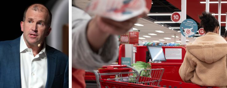 Target CEO Michael Fiddelke and shoppers inside a Target store.