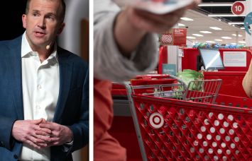 Target CEO Michael Fiddelke and shoppers inside a Target store.