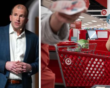 Target CEO Michael Fiddelke and shoppers inside a Target store.