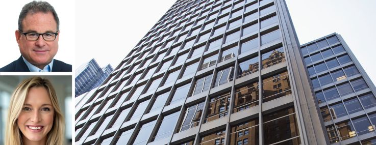 JLL's Mitch Konsker (top), Christine Colley (center) and Kristen Morgan, and 1330 Avenue of the Americas.