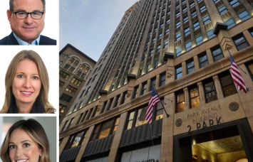 JLL's Mitch Konsker (top), Cynthia Wasserberger (center) and Kristen Morgan, and 2 Park Avenue.