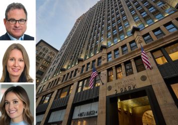 JLL's Mitch Konsker (top), Cynthia Wasserberger (center) and Kristen Morgan, and 2 Park Avenue.