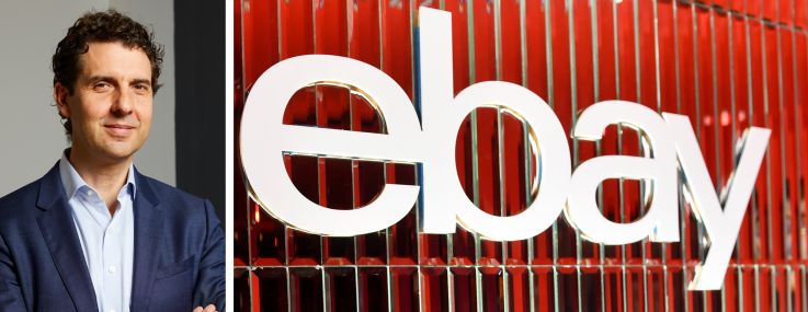 Nicholas Haines, CEO of Bromley Companies, and the eBay logo at its shop in New York.