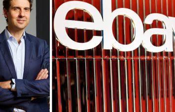Nicholas Haines, CEO of Bromley Companies, and the eBay logo at its shop in New York.