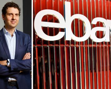 Nicholas Haines, CEO of Bromley Companies, and the eBay logo at its shop in New York.