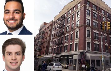 Meridian Capital Group’s Noam Aziz (top) and Max Freudenberger, and 373 Broome Street.