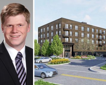 Colliers's Patrick Boyle and a rendering of 269 Lenox Street, Norwood, Mass.