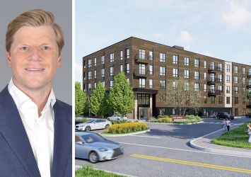Colliers's Patrick Boyle and a rendering of 269 Lenox Street, Norwood, Mass.