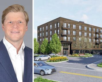 Colliers's Patrick Boyle and a rendering of 269 Lenox Street, Norwood, Mass.