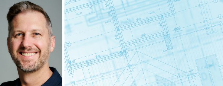 LightTable CEO Paul Zeckser and an illustration of blueprints.