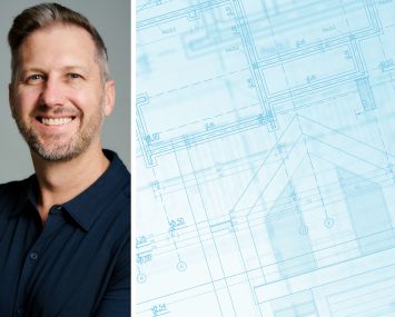 LightTable CEO Paul Zeckser and an illustration of blueprints.