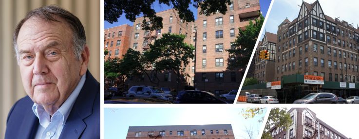 Richard LeFrak (clockwise from left), 7705 Bay Parkway, 8301 Bay Parkway, 1640 Ocean Parkway, and 1201 Ocean Parkway in Brooklyn.