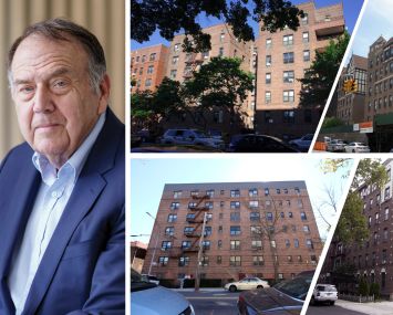 Richard LeFrak (clockwise from left), 7705 Bay Parkway, 8301 Bay Parkway, 1640 Ocean Parkway, and 1201 Ocean Parkway in Brooklyn.