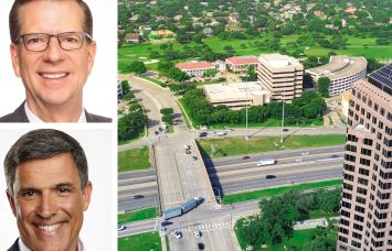 Harbor Group International's Richard Litton (top), Berkadia's Charles Foschini, and an aerial view of Irving, Texas.