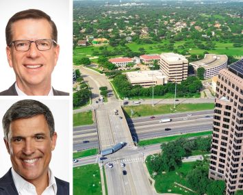 Harbor Group International's Richard Litton (top), Berkadia's Charles Foschini, and an aerial view of Irving, Texas.