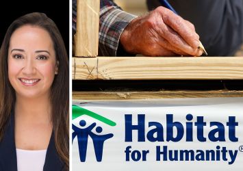 Habitat for Humanity New York City and Westchester County CEO Sabrina Lippman and a home being built by Habitat for Humanity.