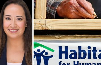 Habitat for Humanity New York City and Westchester County CEO Sabrina Lippman and a home being built by Habitat for Humanity.