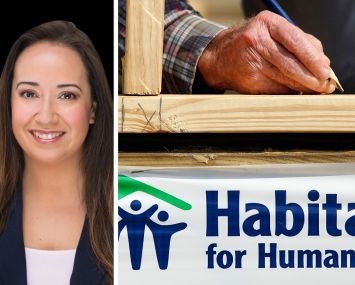 Habitat for Humanity New York City and Westchester County CEO Sabrina Lippman and a home being built by Habitat for Humanity.