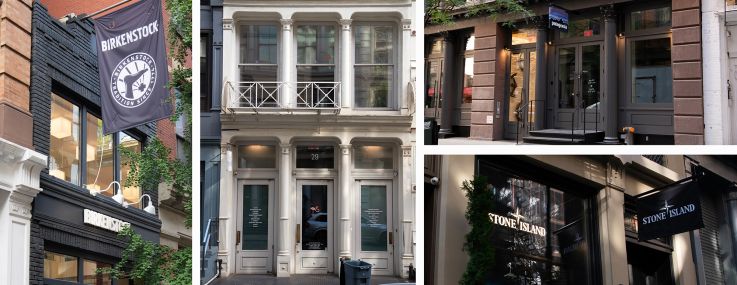 In Soho, 120 Spring Street (clockwise from left), 29 Greene Street, 61-63 Crosby Street, 70 Greene Street, and 138-142 Spring Street.