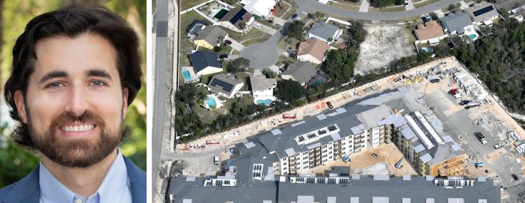 Peachtree Group's Taylor Pike and an aerial view of Seahaven Apartments under construction in Panama City, Fla.