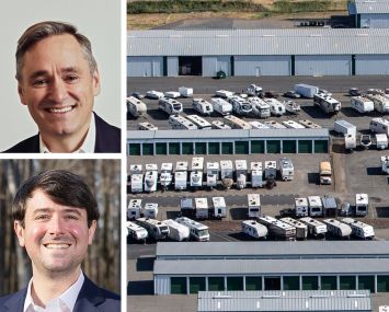 Blackstone's Tim Johnson (top), Cooper-Horowitz's Justin Horowitz, and a industrial outdoor storage lot.