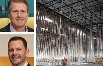 CBRE's Tom Traynor (top) and Tom Rugg, and a warehouse under construction.