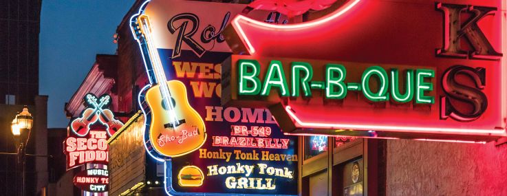 Country music bars line Broadway in Nashville.