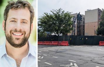 Avery Hall principal Brian Ezra and 1550 Bedford Avenue in Brooklyn.