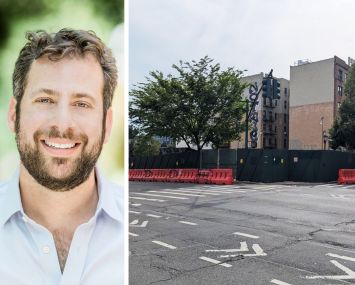 Avery Hall principal Brian Ezra and 1550 Bedford Avenue in Brooklyn.