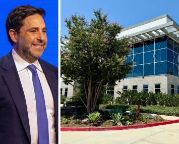 Invesco President and CEO Andrew Schlossberg and 16380 Euclid Avenue in Chino, Calif.