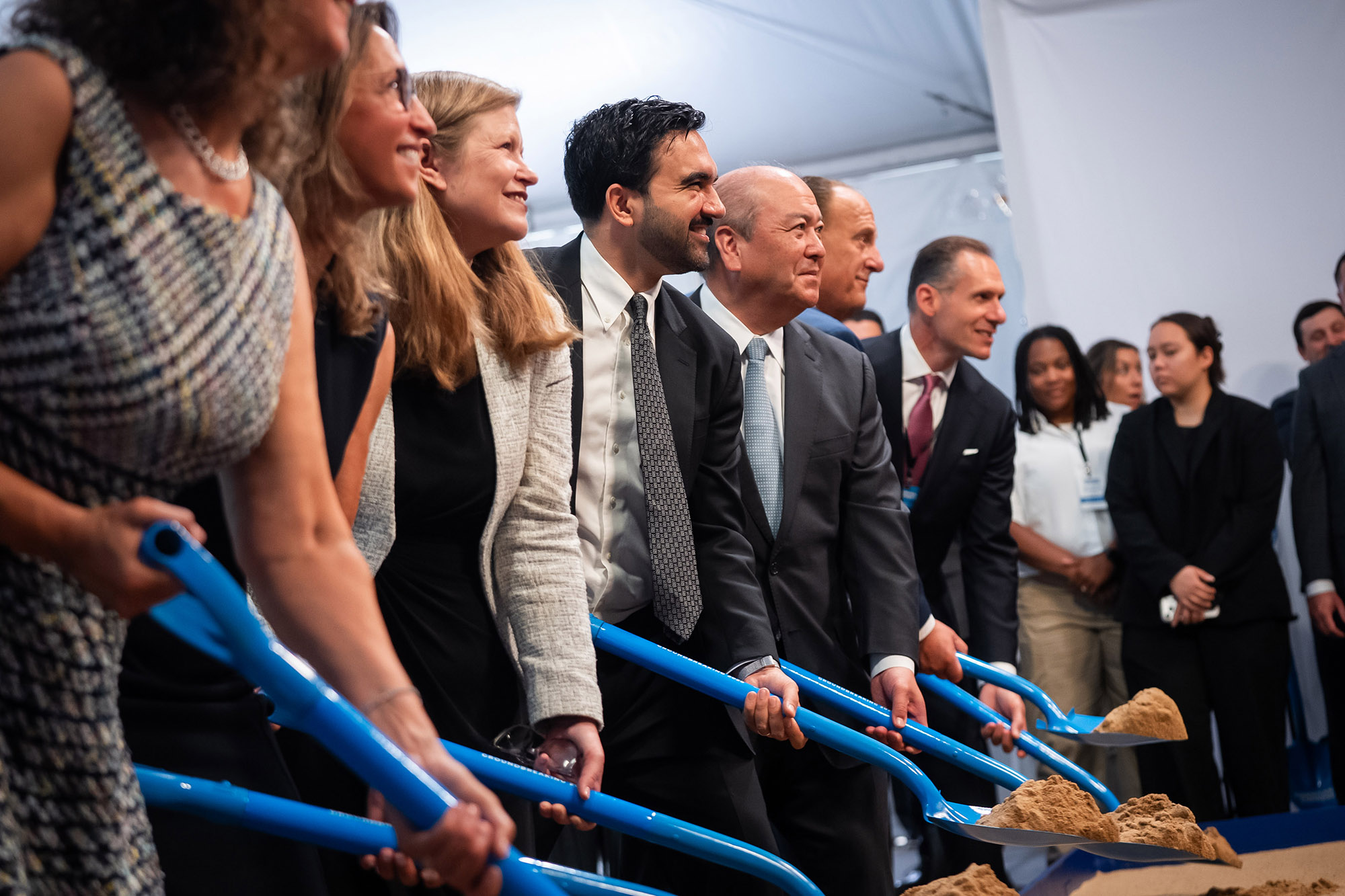 Dignitaries including Port Authority Executive Director Kathryn Garcia, Mayor Zohran Mamdani, and Port Authority Chairman Kevin O'Toole take part in a groundbreaking ceremony for 2 World Trade Center on July 9.