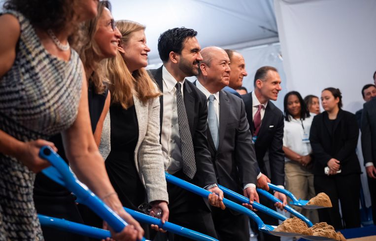 Dignitaries including Port Authority Executive Director Kathryn Garcia, Mayor Zohran Mamdani, and Port Authority Chairman Kevin O'Toole take part in a groundbreaking ceremony for 2 World Trade Center on July 9.