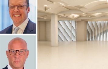 CBRE’s Chris Mansfield (top) and Anthony Dattoma (bottom) pictured with an interior view of the event space.