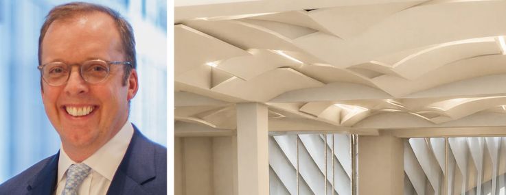 CBRE’s Chris Mansfield (top) and Anthony Dattoma (bottom) pictured with an interior view of the event space.