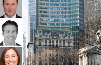 Newmark's Adam Spies (top), Adam Doneger (center) and Avery Silverstein, and 10 Bryant Park.