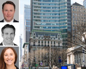 Newmark's Adam Spies (top), Adam Doneger (center) and Avery Silverstein, and 10 Bryant Park.