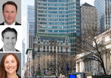 Newmark's Adam Spies (top), Adam Doneger (center) and Avery Silverstein, and 10 Bryant Park.