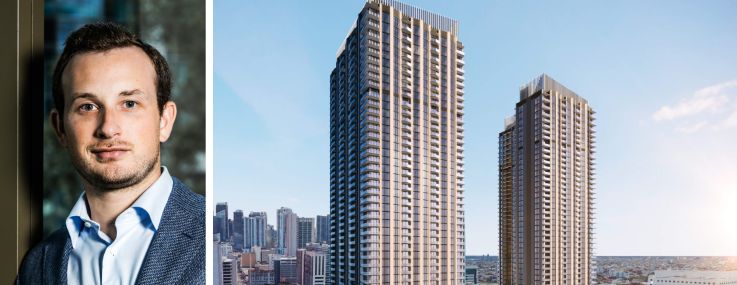Alex Witkoff and a rendering of 700 North Miami Avenue, Miami.