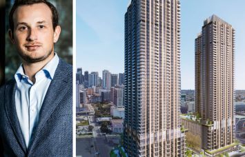 Alex Witkoff and a rendering of 700 North Miami Avenue, Miami.