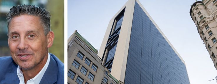 JLL's Alexander Chudnoff (top), CBRE's Howard Fiddle, and 9 West 57th Street.