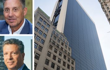 JLL's Alexander Chudnoff (top), CBRE's Howard Fiddle, and 9 West 57th Street.