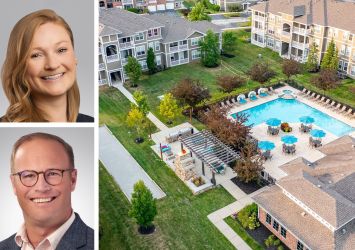 Northmarq's Annamarie Bjorklund (top) and Cody Field, and Maple Knoll at 500 Bigleaf Maple Way, Westfield, Ind.