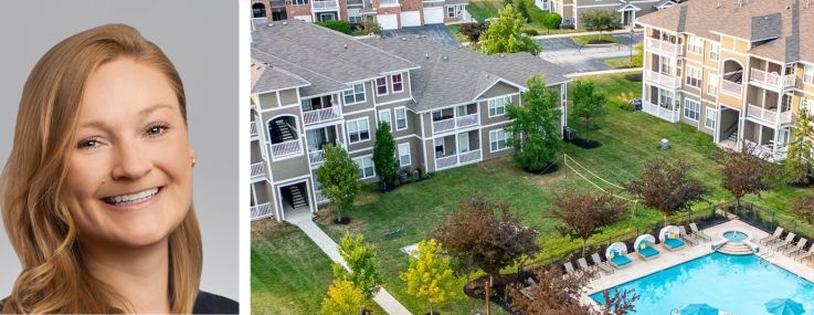 Northmarq's Annamarie Bjorklund (top) and Cody Field, and Maple Knoll at 500 Bigleaf Maple Way, Westfield, Ind.