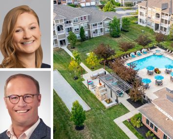 Northmarq's Annamarie Bjorklund (top) and Cody Field, and Maple Knoll at 500 Bigleaf Maple Way, Westfield, Ind.