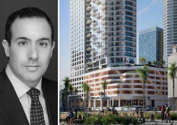 LCOR's Anthony Tortora and a rendering of 1775 Biscayne in Miami.