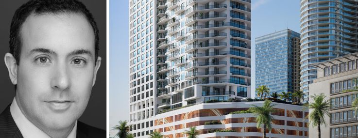 LCOR's Anthony Tortora and a rendering of 1775 Biscayne in Miami.